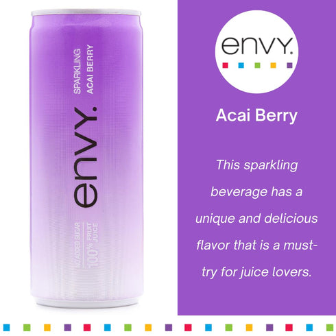 100% 8oz 24) Envy Sparkling Fruit Juice, Acai Berry (Case