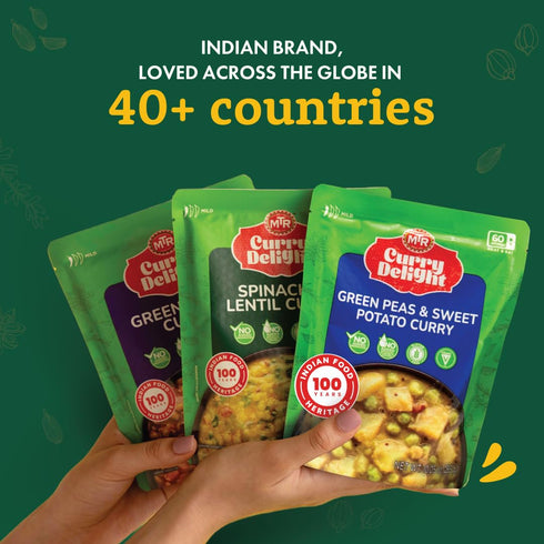 100% 2-285g Pack 6 MTR Curry Delight - Authentic Indian Ready-to-Eat Green Peas & Sweet Potato Curry - Gluten-Free, No