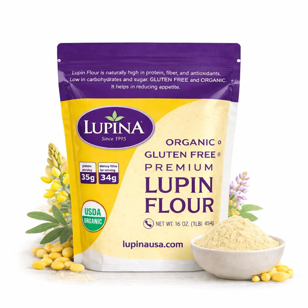 Lupina Organic Gluten-Free Lupin Flour Pack 2 16 oz- High-Protein, High-Fiber, Low-Carb