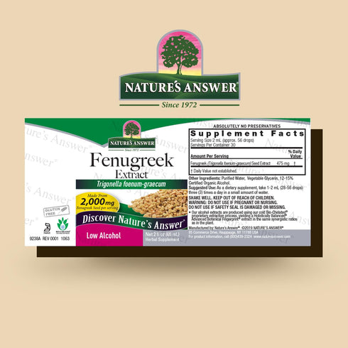 2 Nature's Answer Fenugreek Seed with Organic Low Alcohol Fluid Ounce | Female Reproductive Support | Aid For Mothers |