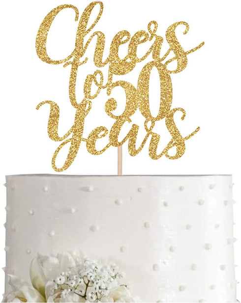 Gold Glitter Cheers to 50 Years Cake Topper, Gold Happy 50th Birthday Cake Topper, Birthday Party Decorations