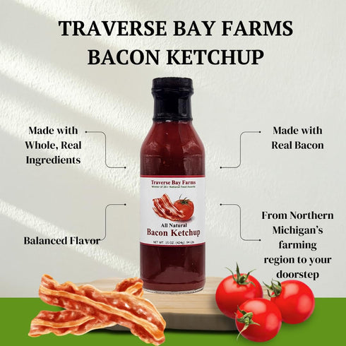 65+ 3-Piece Set Traverse Bay Farms Cookout Combo - Bacon Ketchup, Jalapeno Honey Mustard and Recipe Book Combo - Bacon