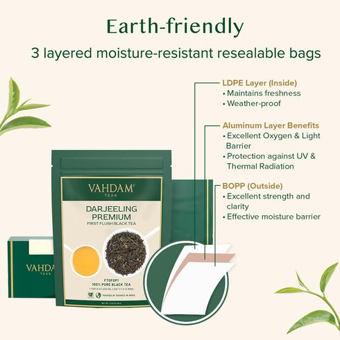 VAHDAM First Flush Darjeeling Tea - 50 Cups (3.53oz) | Loose Leaf Black Tea, Flowery & Aromatic
