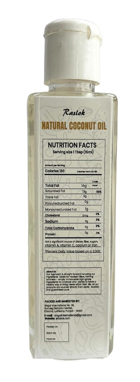 Raslok 100% Natural Coconut Oil, Pure Coconut Oil for Culinary, Skincare, and Hair Care Purposes (4 oz)