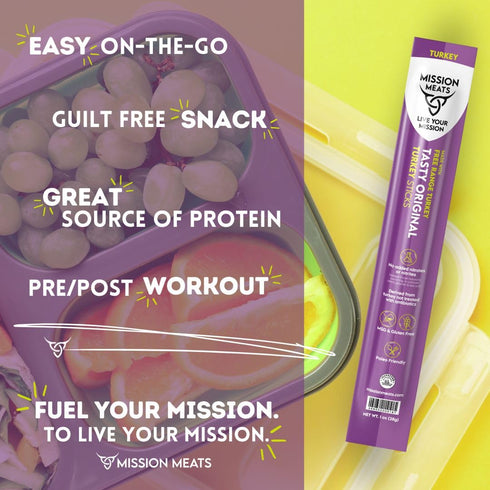 100% 9g 1oz (12ct) Mission Meats Turkey Sticks, Free Range Turkey Jerky, Zero Sugar, Delicious Healthy Snacks, Protein