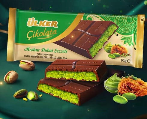iron shield 93g, Pack 4 Ulker Cikolata Dubai Chocolate Bar with Kadayif and Pistachio Filling