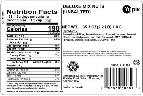 2.2 lb (35.2 oz), Yupik Deluxe Roasted Unsalted Nut Mix, Vegan, Gluten Free, Cholesterol Free, Salt Free, A Blend