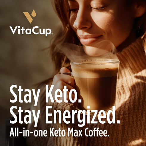 D3, Brewers,18 VitaCup Keto Max Dark Roast Coffee Pods, Ketosis & Energy, Butter, MCT Oil, Turmeric, B Vitamins