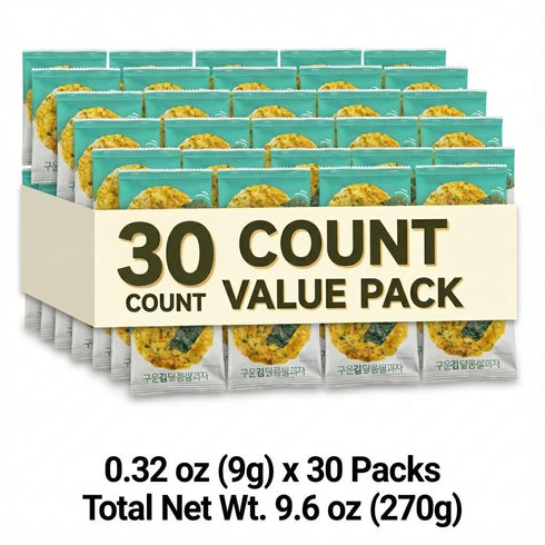 K-Herb 9.5oz (270g)) Korean Baked Sweet Rice Cracker Bites with Roasted Seaweed, Crunchy Korean Snack, Individually
