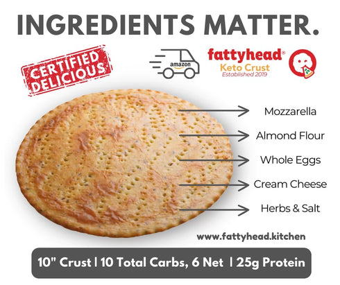 Fattyhead 3-Pk 10" Protein Pizza Crust | Baked Almond Flour Flatbread | Diabetic Friendly |Keto~Low Carb | Zero