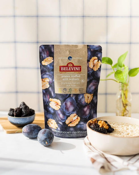 Belevini 17.63 oz (Pack 1) Prunes Stuffed with Walnuts, Kosher, Vegan, No Sugar Added - Natural Healthy Snack,