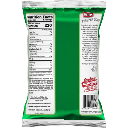1.5oz (Pack 24 Herr's Sour Cream and Onion Potato Chips of bags)