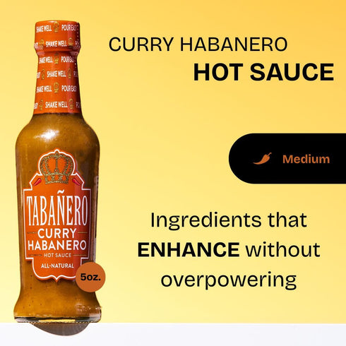 5 oz Tabaero Curry Habanero Hot Sauce, Small Glass Bottle, Gourmet Spicy Sauce Gift, All Natural, Low Sodium, Made