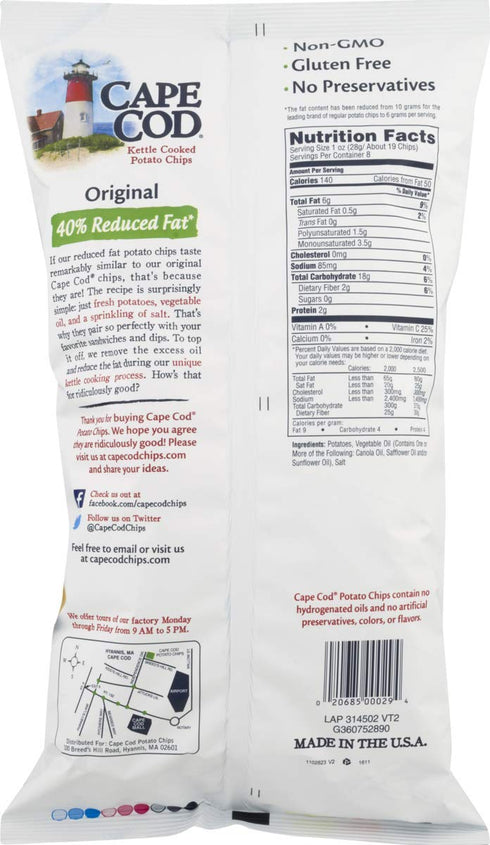 8 oz. (40% 3 Cape Cod Kettle Cooked Potato Chips- Satisfying, All Natural and Kettle Cooked Bags Reduced Fat, Bags)