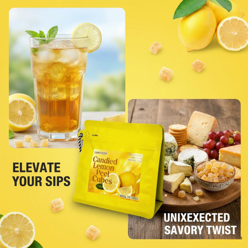 LWWTYKSPL 10.58oz Candied Lemon Peel Diced | Ready-to-Eat | Bag for Baking, Cooking & Snacks | Natural Ingredients