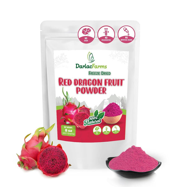 DARLAC FARMS Freeze Dried Red Dragon Fruit Powder 8Oz 100% Real Pitaya