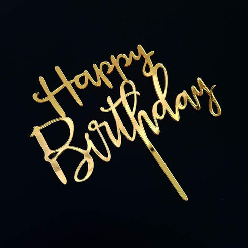 Happy Birthday Cake Topper, Mirror Gold Acrylic for Birthday Party Decorations