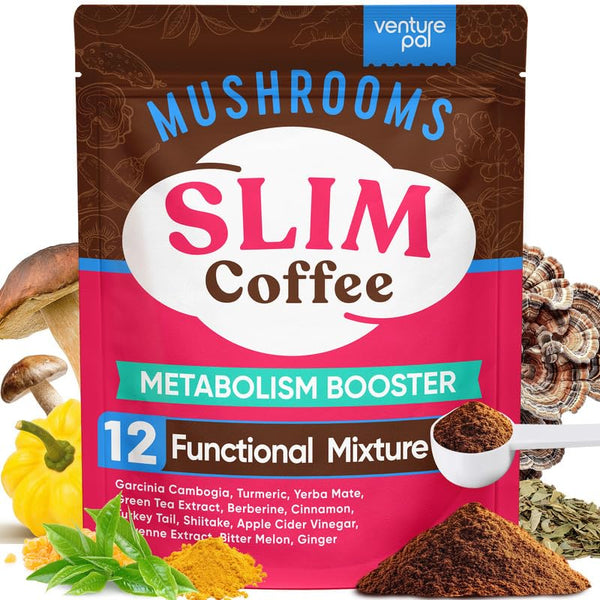 Venture Pal Slim Mushroom Coffee, Instant Coffee with Berberine, Cinnamon, Yerba Mate