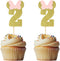 Morndew 24 PCS Gold Pink Glitter Number 2 Cupcake Toppers for Baby Girl Second Birthday Party Decorations