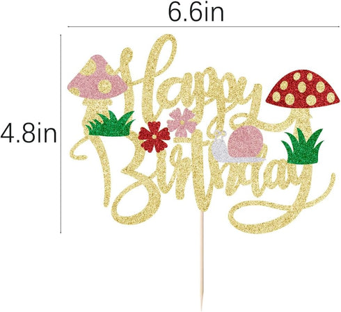Kaoenla Mushroom Cake Topper- Glitter Mushroom Birthday Cake ToppersMushrooms and flowers in spring, the themeGirls