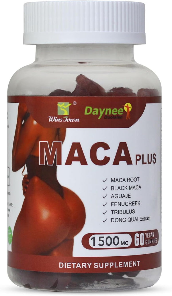 Maca Plus Gummies 1500mg, Curves, Energy & Skin Health Support with Black