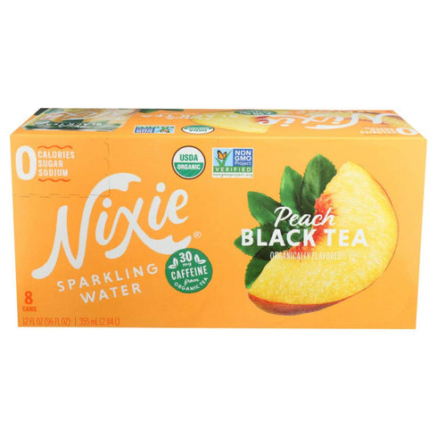 Nixie Organic Peach Black Tea Sparkling Water 8 Pack, 12 FZ