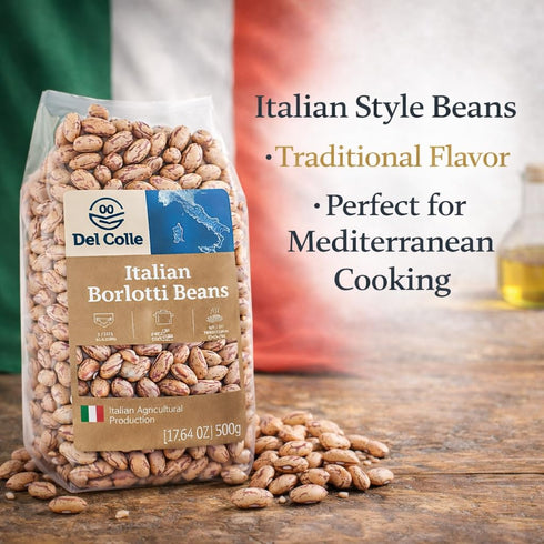 Del Colle (Pack 1) Italian Borlotti Beans Dried Cranberry/Roman Beans, Premium Italian Dry Beans for Cooking, Perfect