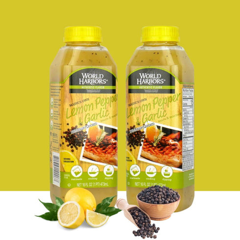16 oz (Pack 2) World Harbors Lemon Pepper Garlic Sauce & Marinade, Made in Maine, Ideal for Chicken Wings, Seafood