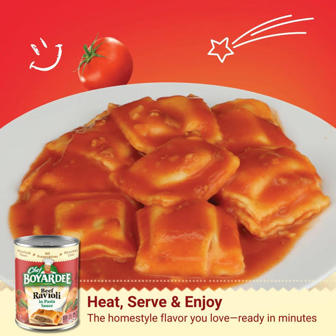 15 oz 12 Pack Beef Ravioli in Hearty Meat Sauce, Large Cans, Bulk - Classic Canned Pasta & Comfort Food for Quick