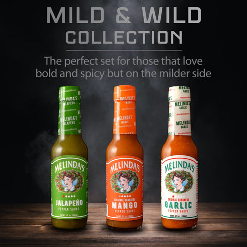 Melinda’s Mild & Wild Variety Pack - Gourmet Hot Sauce Gift Set with Variety of Fresh Flavors - Includes Jalapeño, Mango & Garlic Habanero - Premium Hot Sauce Variety Pack with Mild Heat - 5oz, 3 Pack