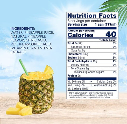 40 100% 6 Oz (Pack 48) Dole Light Pineapple Juice Drink, No Added Sugar, Calories Per Can, Excellent Source of Vitamin