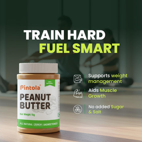 30g (1kg) Pintola All Natural Peanut Butter (Crunchy) | Unsweetened | Protein | Non GMO | Gluten Free | Vegan |