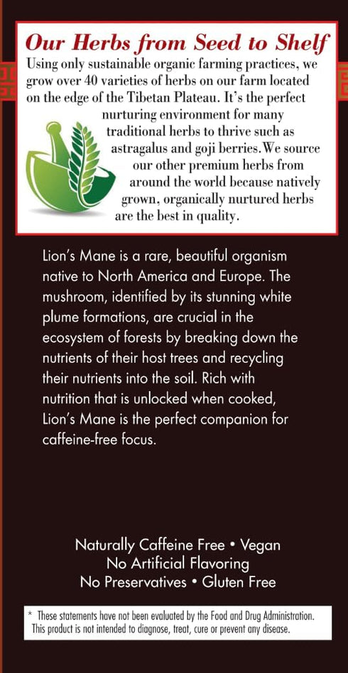 20 1 count Bravo Tea Lion's Mane Mushroom Herbal Tea Caffeine Free, tea bags