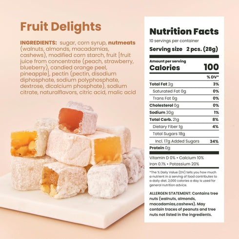 10 Oz Liberty Orchards, Fruit Delights - Assorted Vegan Fruit and Nut Candies, Gluten Free, Lokum with Nuts, Strawberry