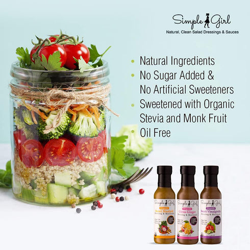 Simple Girl Dressing-3 Pack- Salad Bottle Sweet Vinaigrette, Sweet Mustard And Citrus Ginger
