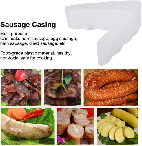 50M 50mm X Food Grade Plastic Sausage Casing Shell for Sausage Making, Healthy, Uniform Mouth Diameter, Multipurpose