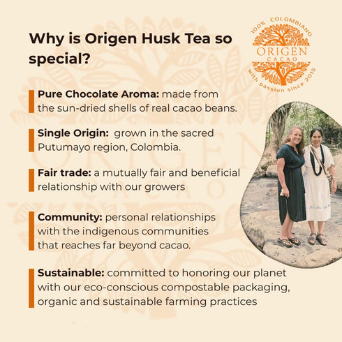100% 8 oz Origen Cacao Husk Tea Natural Cacao Shell Zero Sugar, Caffeine-Free Superfood Healthy Chocolate Tea