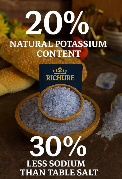 400g 80+ Ancient Blue Salt Coarse with Grinder Minerals, High Potassium, Lower Sodium Unprocessed, Hand-Harvested