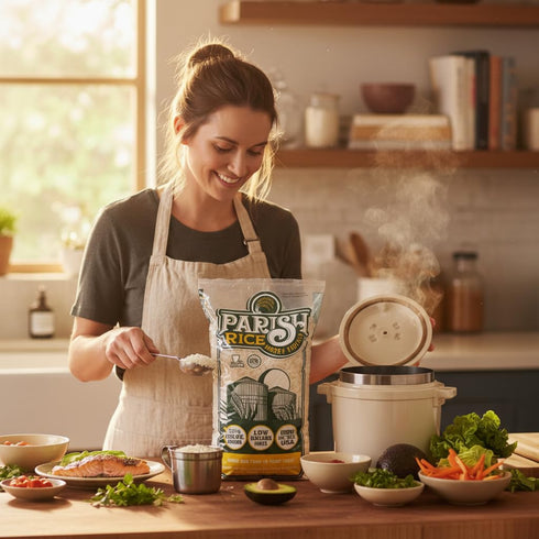 5lb Parish White Rice High-Protein Rice with Low Glycemic Index Locally Grown Long-Grain White Rice Made in the USA