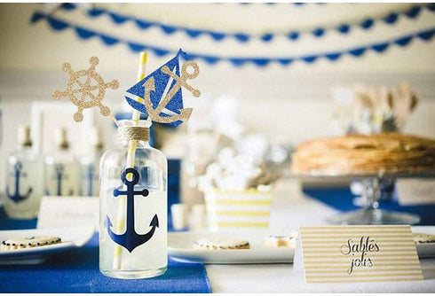 24 Pcs Nautical Theme Glitter Cupcake Picks, Cupcake Toppers for Decoration Party Favors