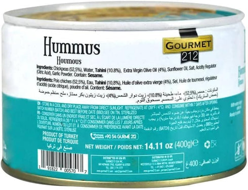 Generic 212 Hummus 14.11 oz, Pack 4 Gourmet Classical with Extra Virgin Olive Oil, Gluten Free, Vegan, Halal, Ready