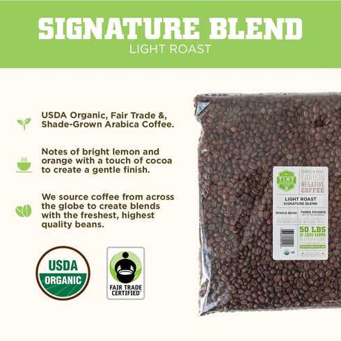 3 Tiny Footprint Coffee Organic Signature Blend Light Roast - Whole Bean Coffee, USDA Organic & Carbon Negative - You
