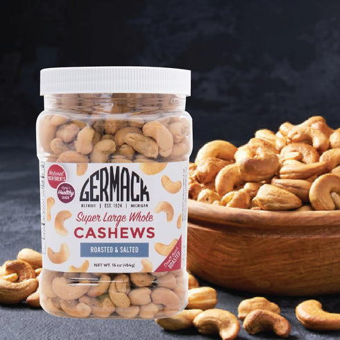 (16oz Germack - Super Large Whole Cashew Nuts - Roasted and Salted Jar)