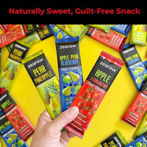 30 Pack ZEARAW Healthy Fruit Snacks for Adults and Kids Fruit Leather with Dried Pineapple, Blueberry, Apple-Strawberry