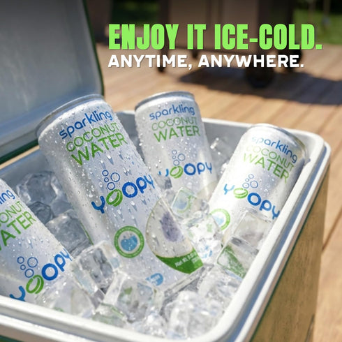 12 pack (8.45 oz Yoopy Sparkling Coconut Water Lightly Carbonated Tropical Drink, No Sugar Added Healthy Soda