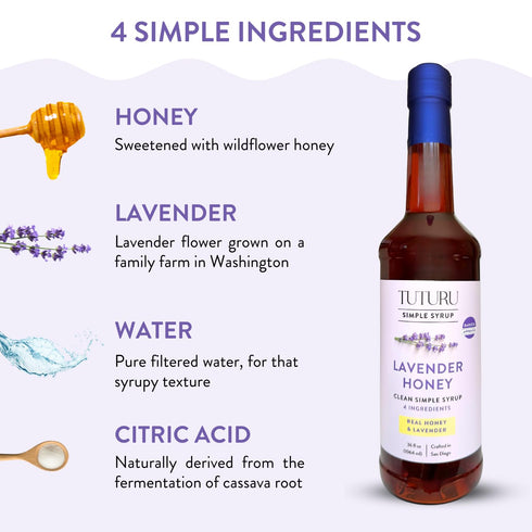 36 oz Lavender Honey Simple Syrup for Coffee, Cocktails, Tea, Matcha - Clean Simple Syrup with Real Lavender & Honey