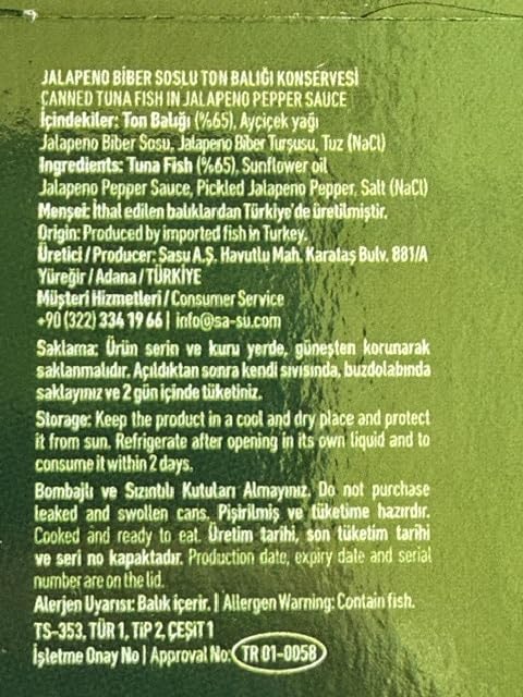 Generic 5.64 Oz 8 Sasu Tuna with Jalapeno Pepper Sauce, Canned Fish, per Can, Cans