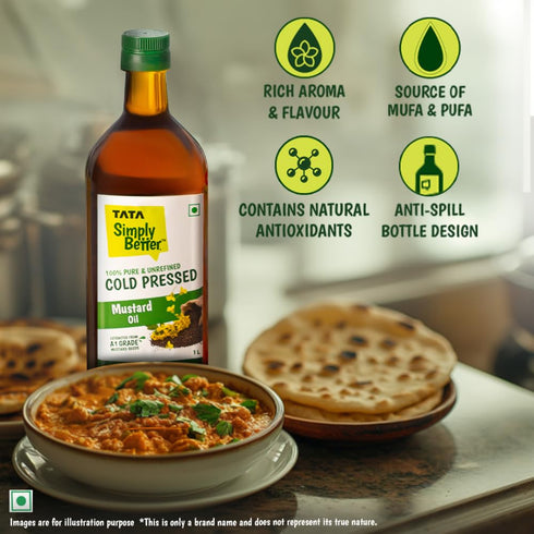 Tata Simply Better 1 Pure & Unrefined Cold Pressed Mustard Oil, Litre