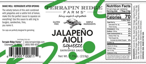 7.75 (Pack 2) Terrapin Ridge Farms Jalapeno Aioli Zesty Garnishing Sauce for Burgers, Sandwiches & Fries, Gluten Free