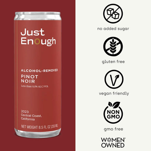 6 Pack Just Enough Wines Pinot Noir Alcohol Removed | Non-Alcoholic Red Wine, Cans | Central Coast California, Low